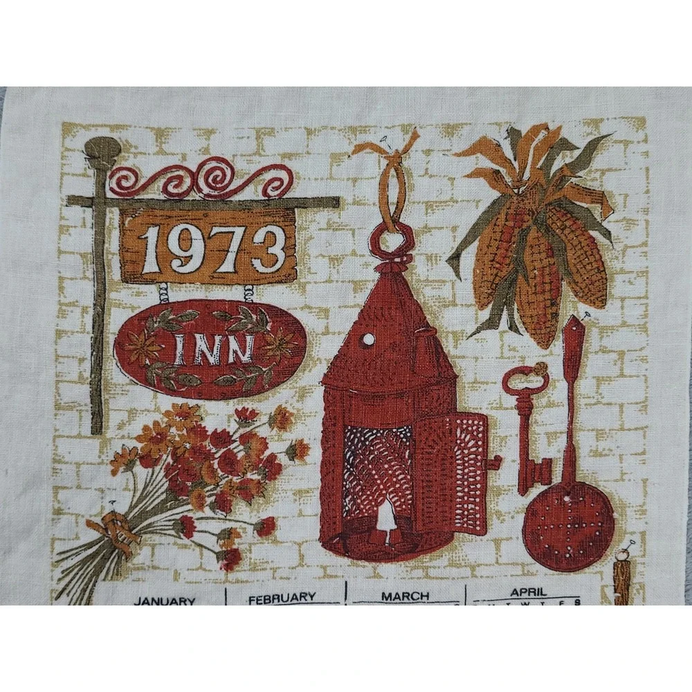 1973‎ Calendar Kitchen Linen Towel Vintage Fall and Autumn Inn 25